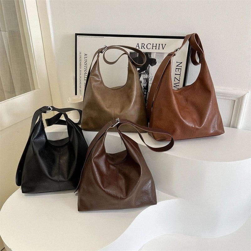 Women's Large Pu Leather Solid Color Streetwear Square Zipper Shoulder Bag