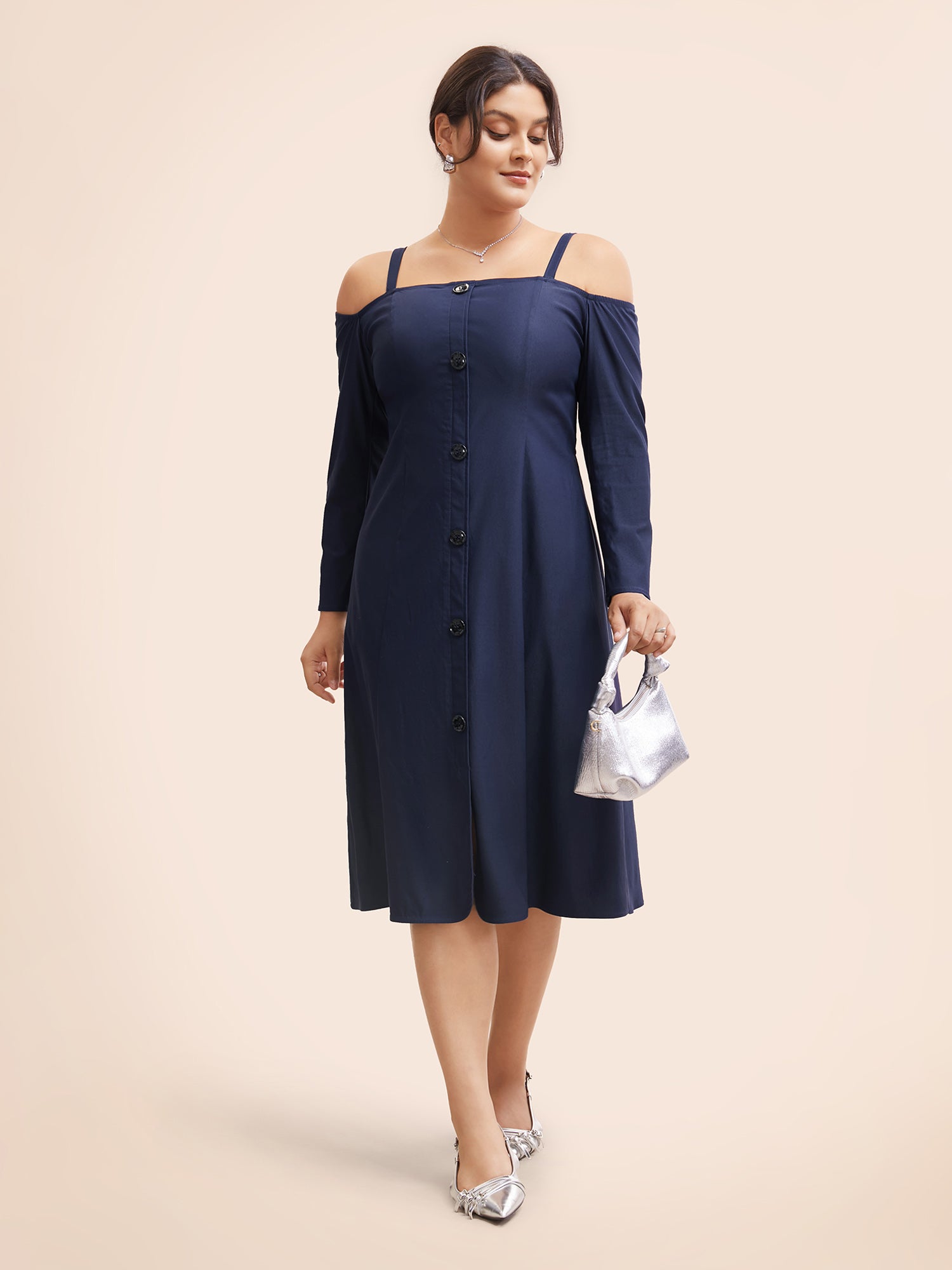 Stretch Woven One-Shoulder Midi Dress