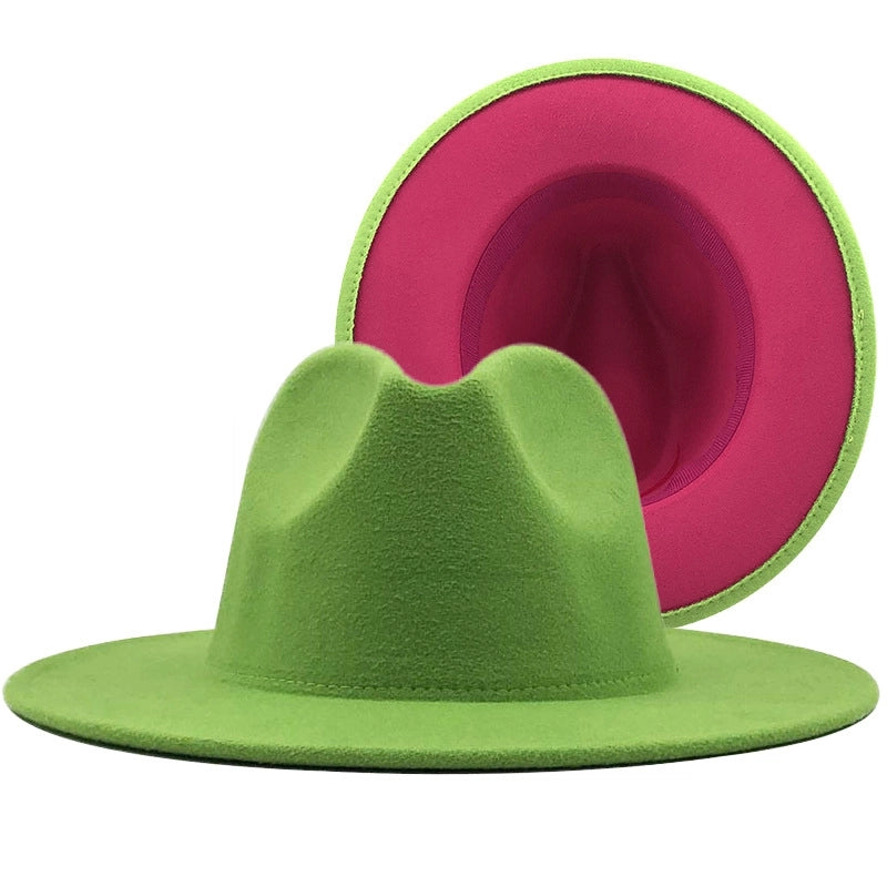 Hot Sale Wool Top Hat Outside Fruit Green Inside Red Hat Ethnic Style Jazz Hat Cashmere Felt Hat