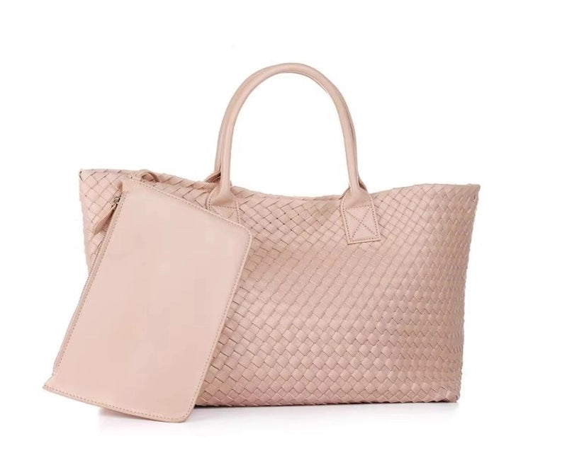 Women's Large Pu Leather Solid Color Streetwear Weave Square Open Tote Bag