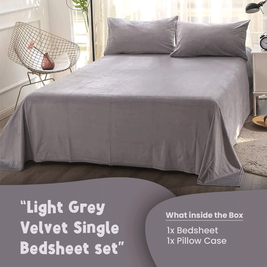 Light Grey Velvet-Luxury Bed Sheet Set