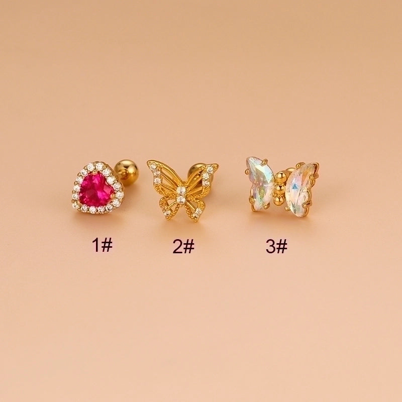 1 Piece Ear Cartilage Rings & Studs Fashion Heart Shape Butterfly 316L Stainless Steel  Copper Hollow Out Inlay Zircon