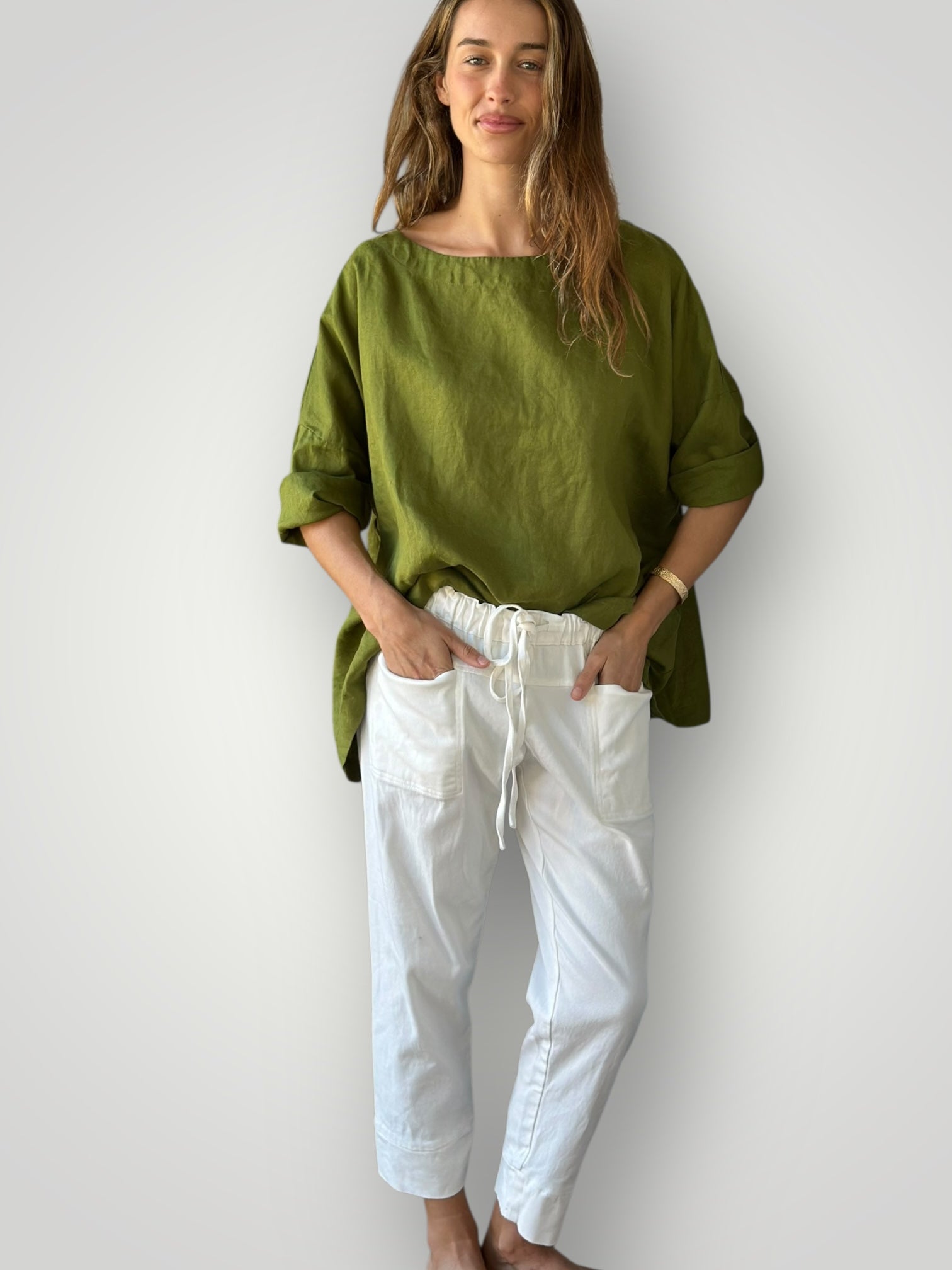 marita top - olive linen
