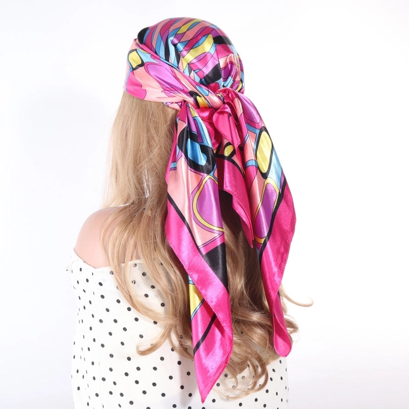 Women's Tropical Color Block Satin Silk Scarf Kerchief