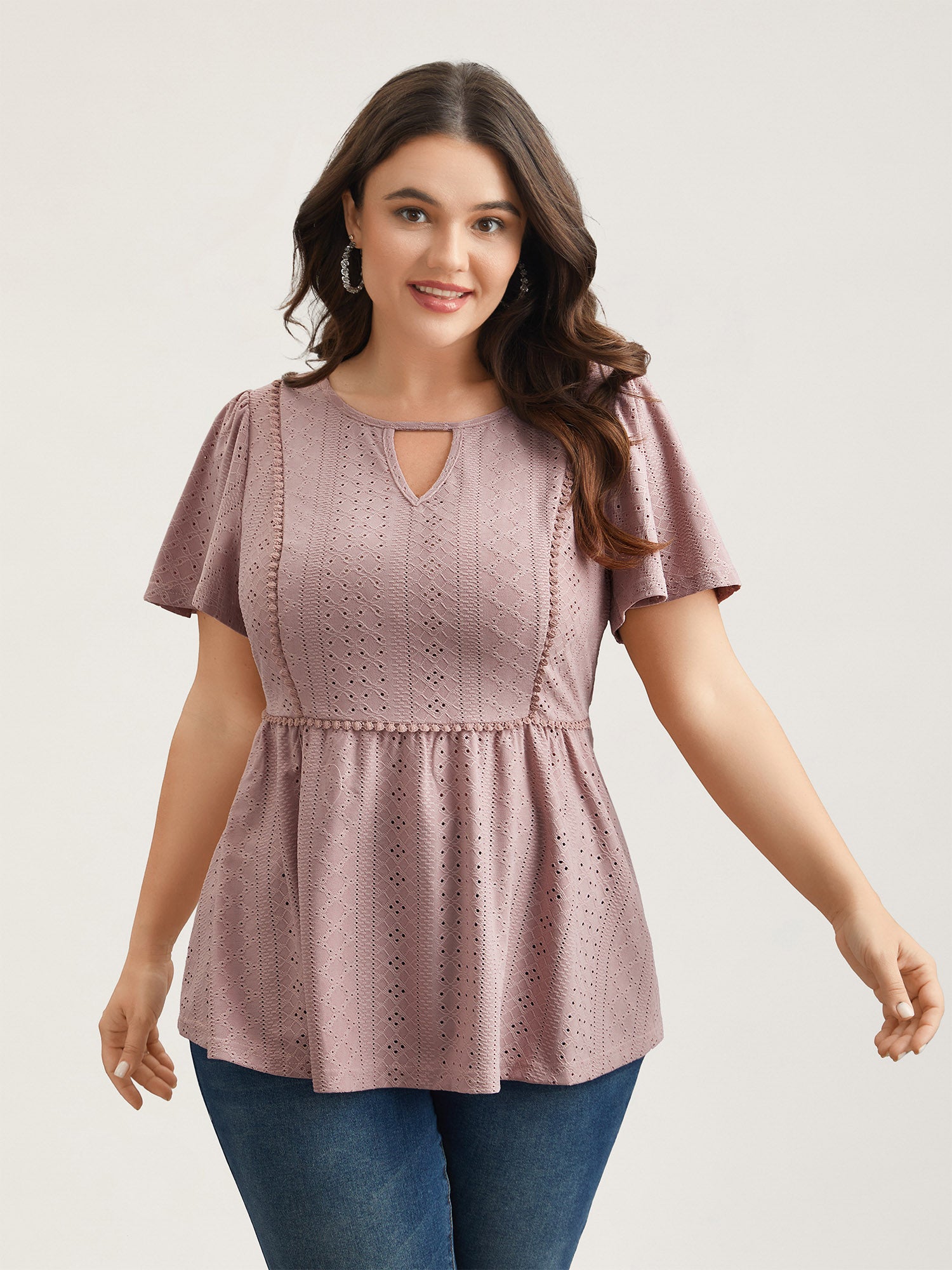Sheer Textured Lace Panel Flared Top