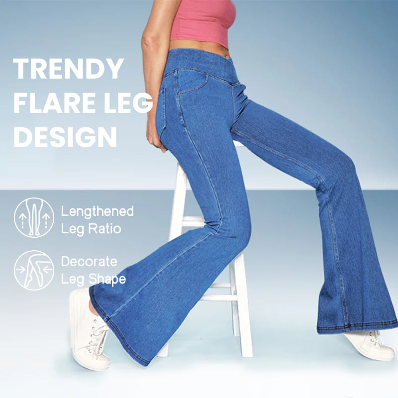 Stretchy Denim High Waisted Crossover Flare Pants