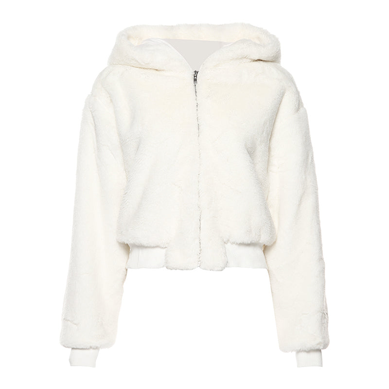 White hooded sweater coat  KF1512