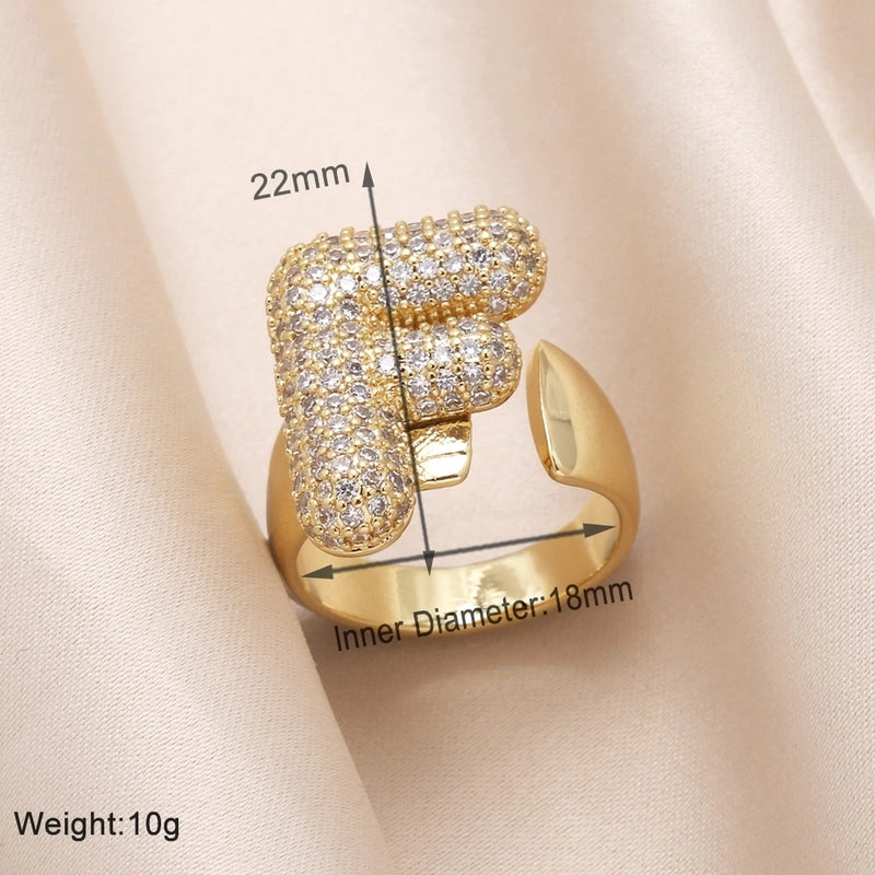 Copper 18K Gold Plated Modern Style Minimalist Plating Inlay Letter Zircon Open Rings
