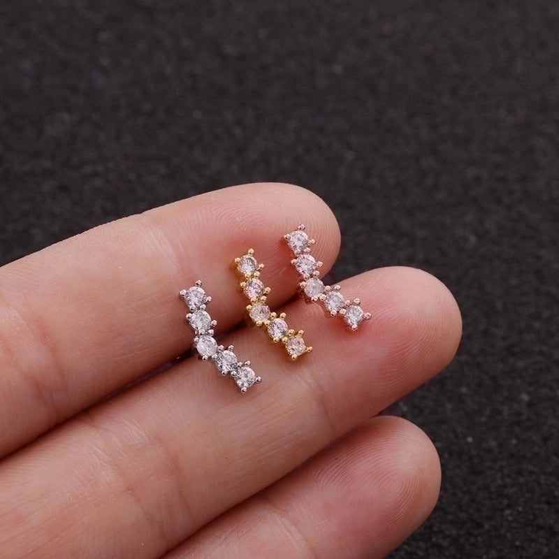 Minimalist Triangle Round Water Droplets Stainless Steel Copper Inlaid Zircon Ear Studs 1 Piece