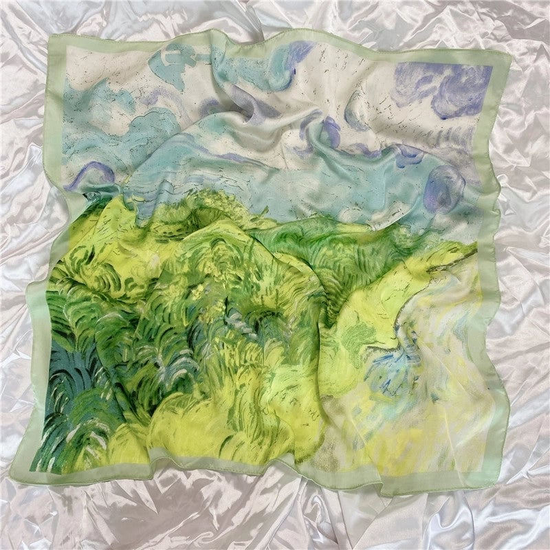Women's Elegant Letter Flower Satin Silk Scarf