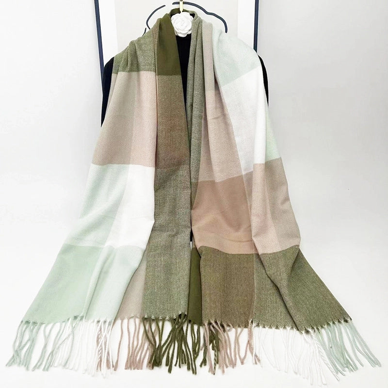 New Autumn And Winter Warm Scarf Factory Plaid Women's Tassel Scarf Thickened Cashmere Shawl