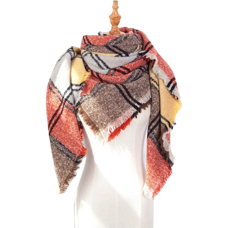 Hot New Autumn And Winter Square Scarf Split Women's Shawl Bristle Triangular Binder Plaid Scarf