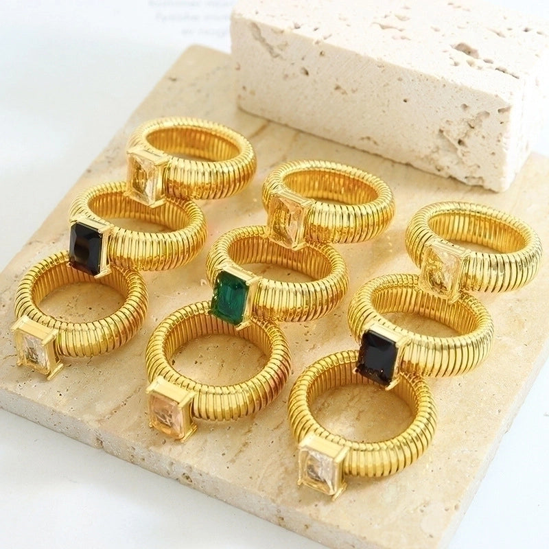Retro Geometric 304 Stainless Steel Zircon 18K Gold Plated Plating Rings