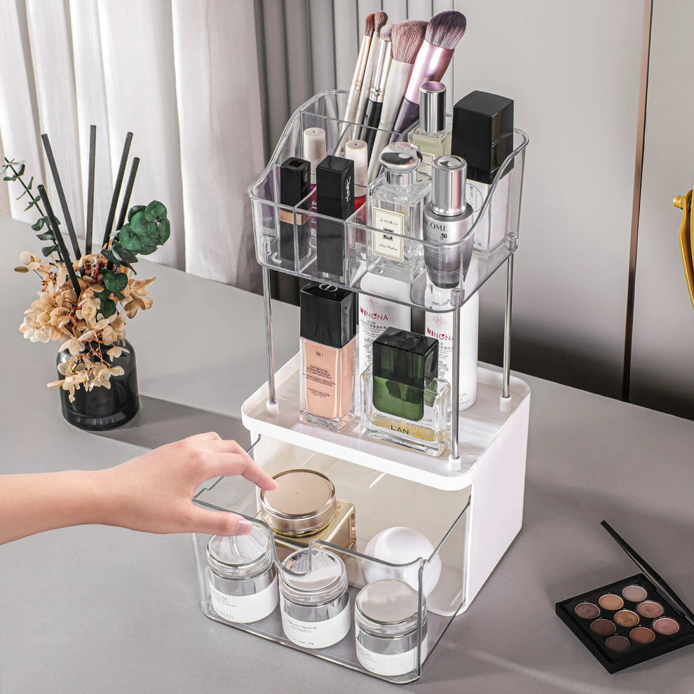2 Tier Cosmetics and Skincare Organiser With Drawer