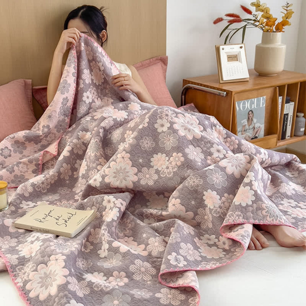 Floral Cotton Gauze Blanket