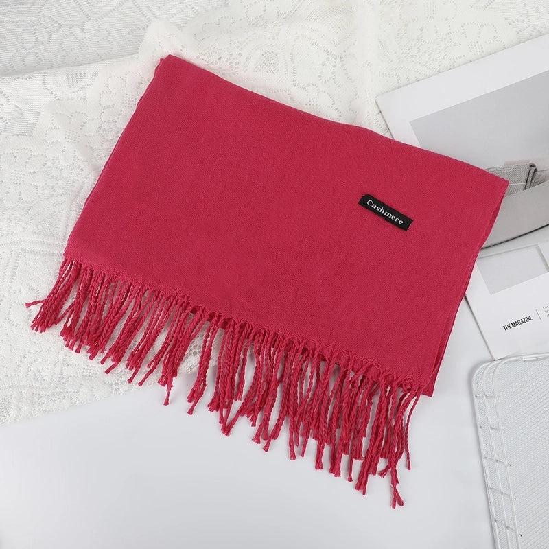 Solid Color Cashmere Tassel Scarf  Autumn And Winter Warm Scarf Simple Style Air Conditioning Shawl