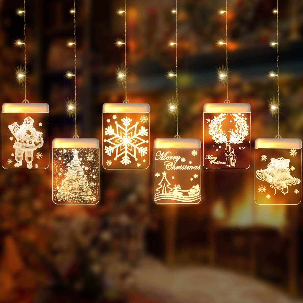 Christmas Decorative Novelty Hanging 3D Lights with Suction Cup for Indoor Windows Pathway Patio Bedroom Warm White