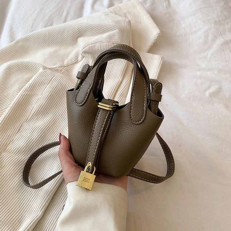 Women's Mini Pu Leather Solid Color Fashion Bucket Magnetic Buckle Crossbody Bag
