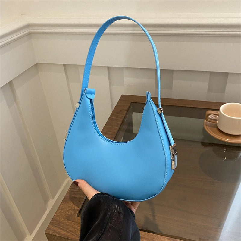 Women's Small Pu Leather Solid Color Elegant Dumpling Shape Zipper Shoulder Bag Underarm Bag