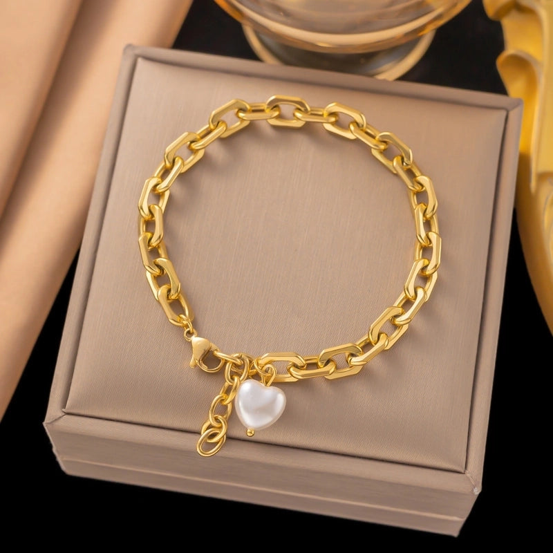 Elegant Basic Streetwear Heart Shape Butterfly Titanium Steel Zircon Bracelets In Bulk
