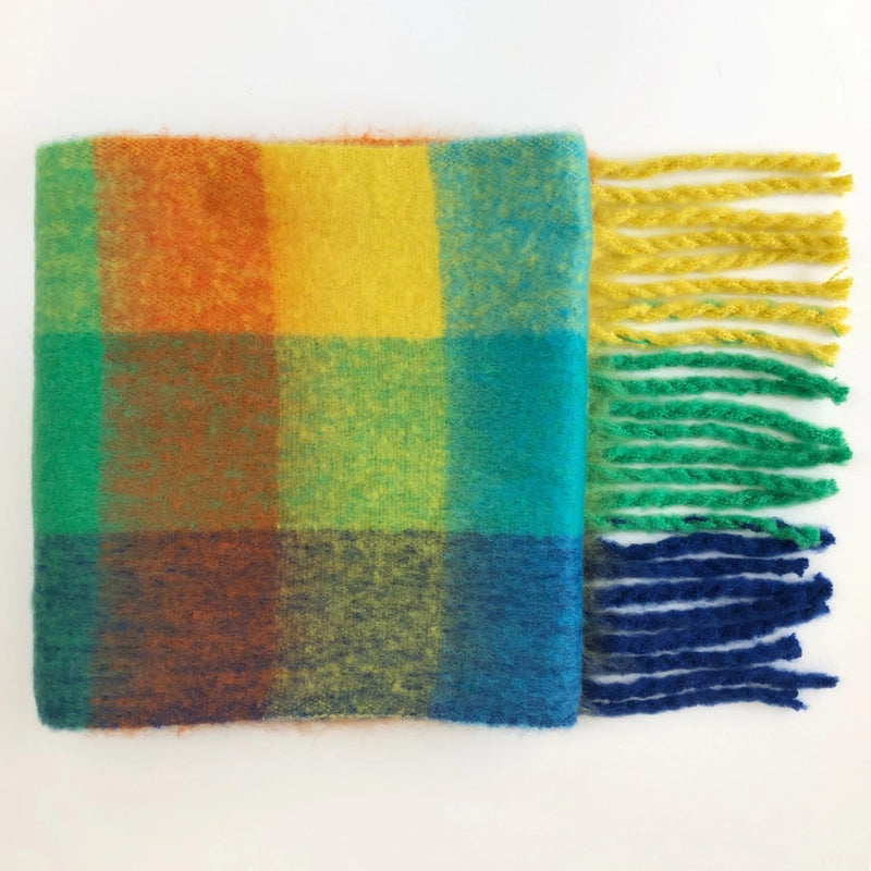Autumn And Winter New AC Scarf Plaid Fashion Contrast Color Matching Imitation Cashmere Scarf Shawl Scarf Western Style