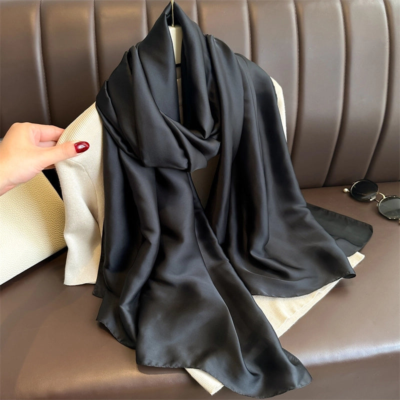Spring And Summer Solid Color Simple Long Silk Scarf Scarf Women's Beach Scarf Middle East Scarf  Satin Imitation Silk Scarf