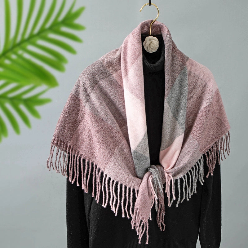 Women's Retro Lattice Polyester Tassel Scarf