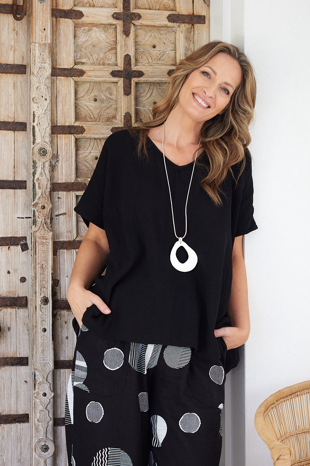 Fiji Cotton Muslin Top - Black