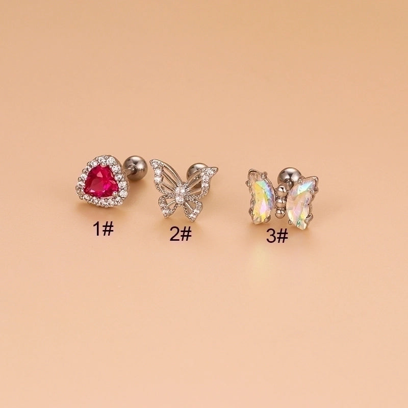 1 Piece Ear Cartilage Rings & Studs Fashion Heart Shape Butterfly 316L Stainless Steel  Copper Hollow Out Inlay Zircon