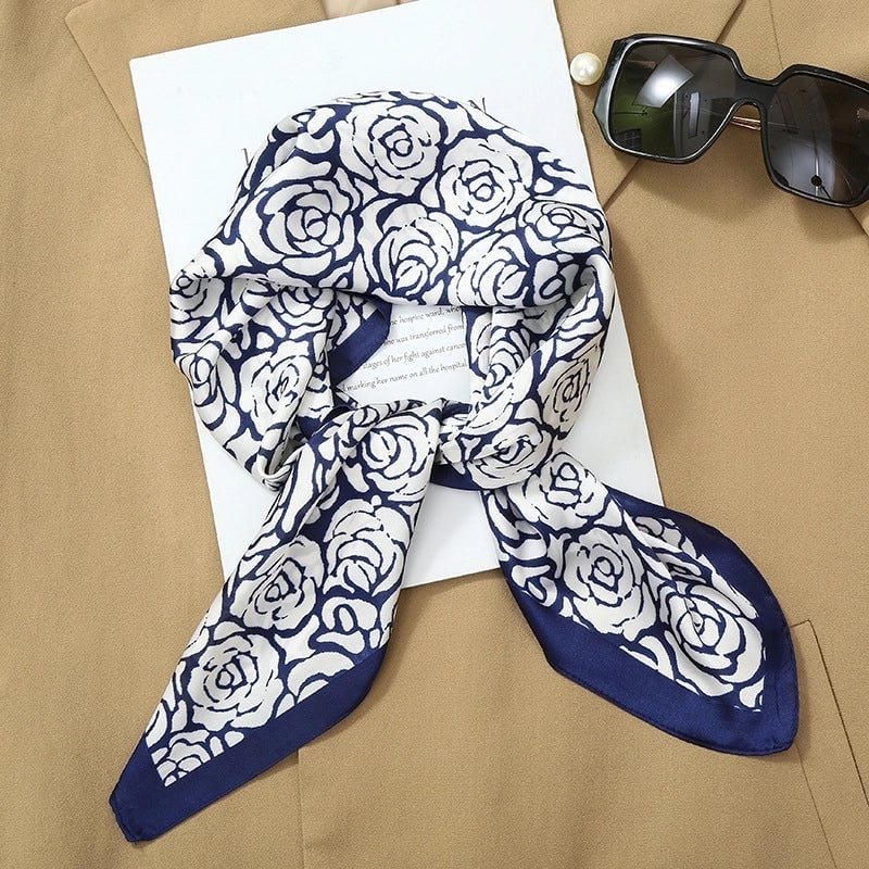 70*70  Striped Silk Scarf Women's Small Square Scarf  Versatile Professional Small Scarf Summer Thin Decorative Scarf