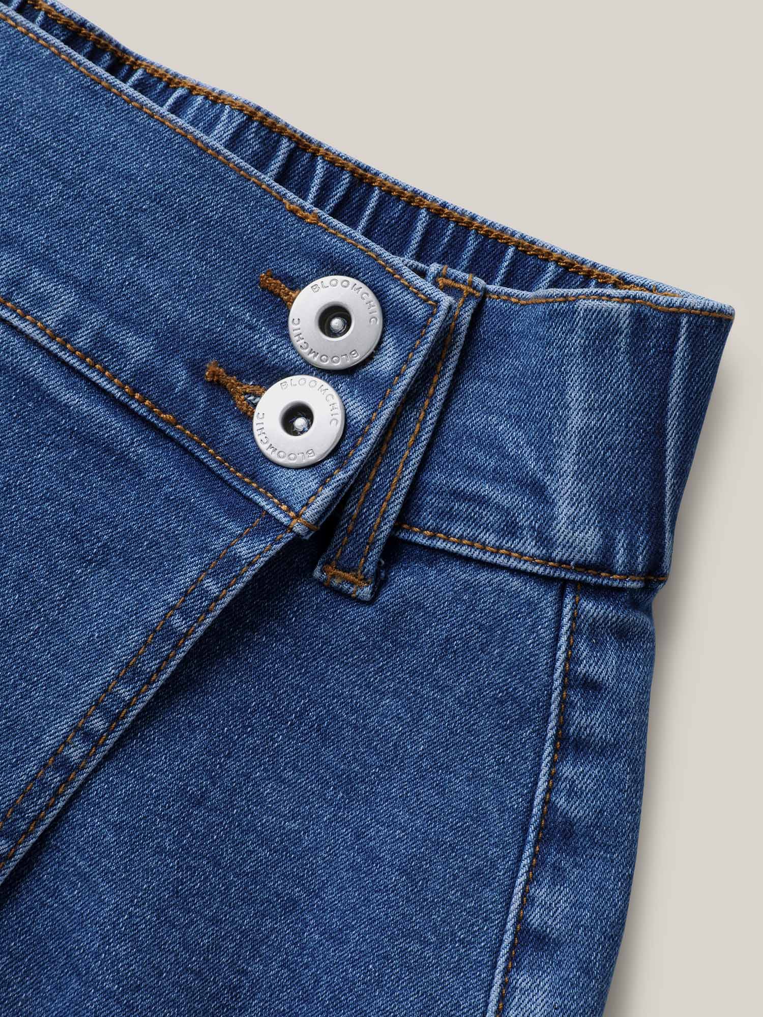 Wrap Front Button Detail Denim Skort