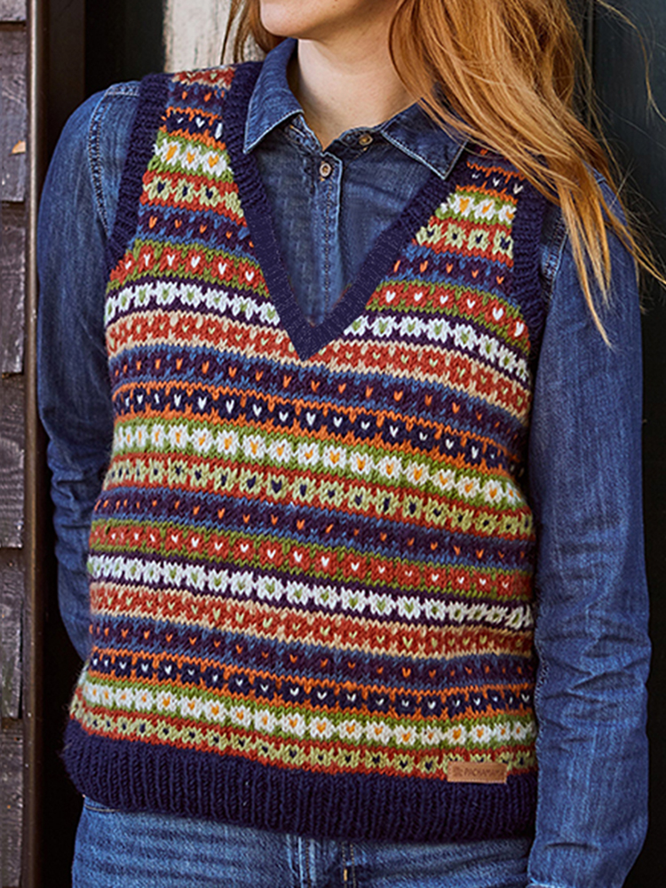 Vintage Geometric Icelandic Knit Vest Sweater