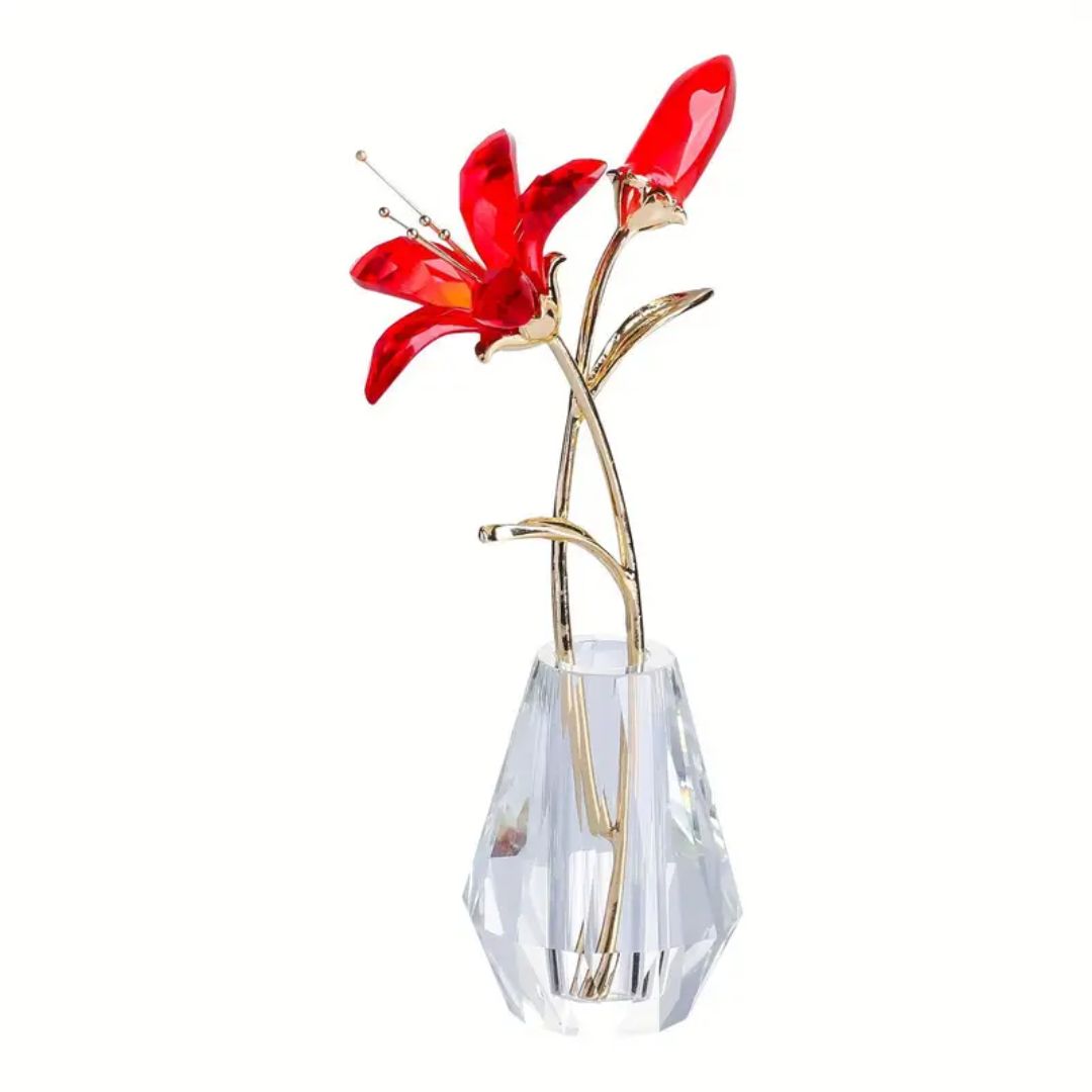 Crystal Lily Statue With Vase