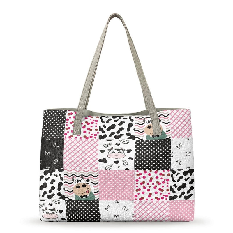 Women's Medium Pu Leather Customized Color Block Vintage Style Classic Style Square Open Tote Bag