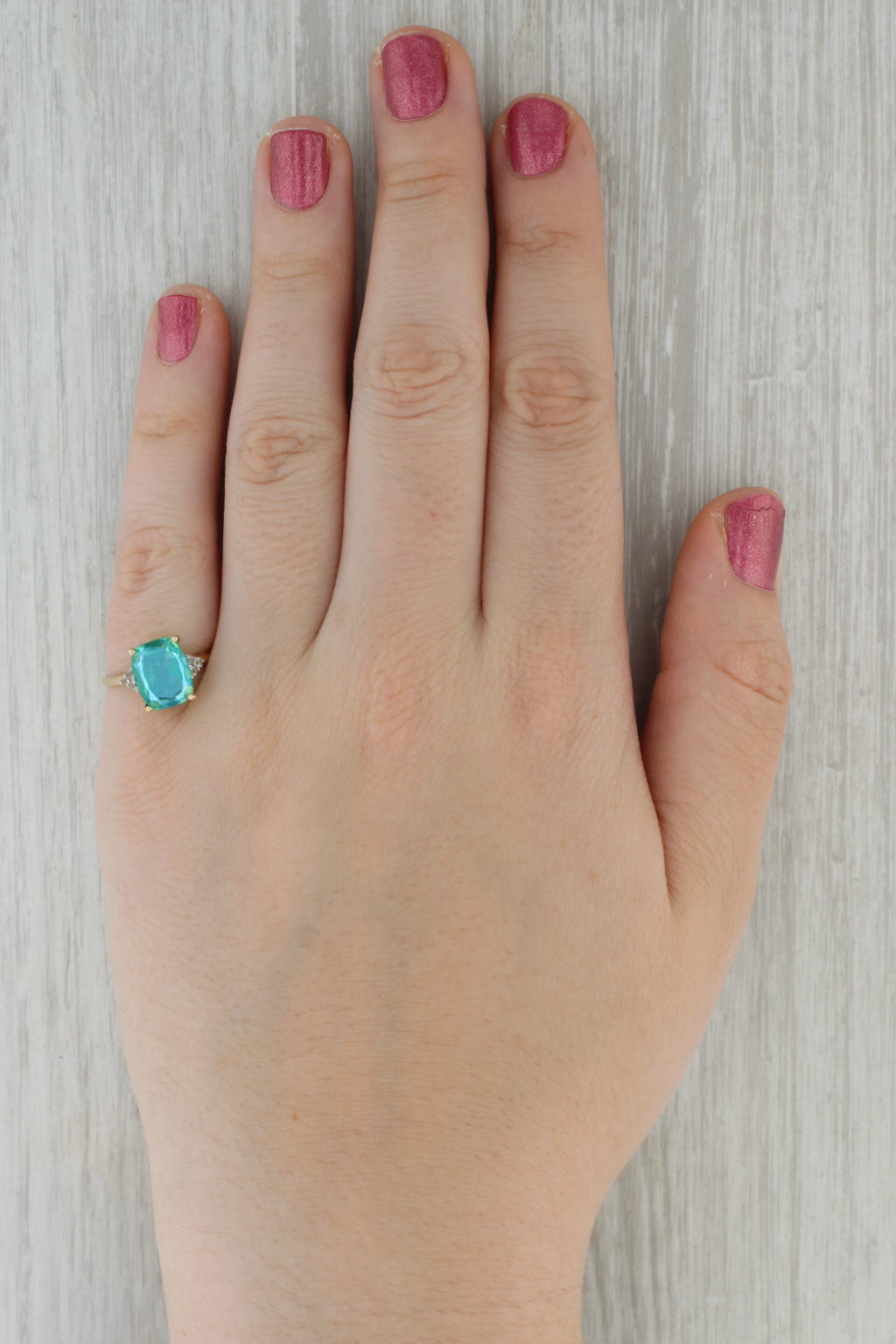 Blue Green Lab Created Quartz Glass Doublet Topaz Ring 14k Yellow Gold Size 7