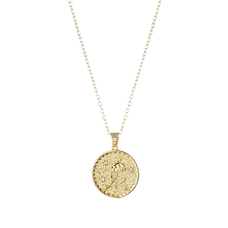 Stainless Steel Titanium Steel Fashion Inlay Plating Flower Chrysanthemum Lotus Zircon Pendant Necklace