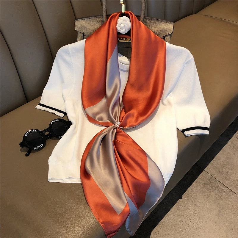 Women's Elegant Vacation Stripe Flower Polyester Silk Scarf