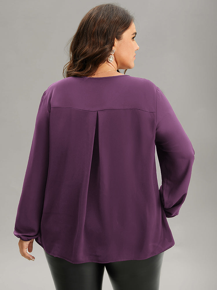 Sequin Tassel Trim Patchwork Lantern Sleeve Blouse
