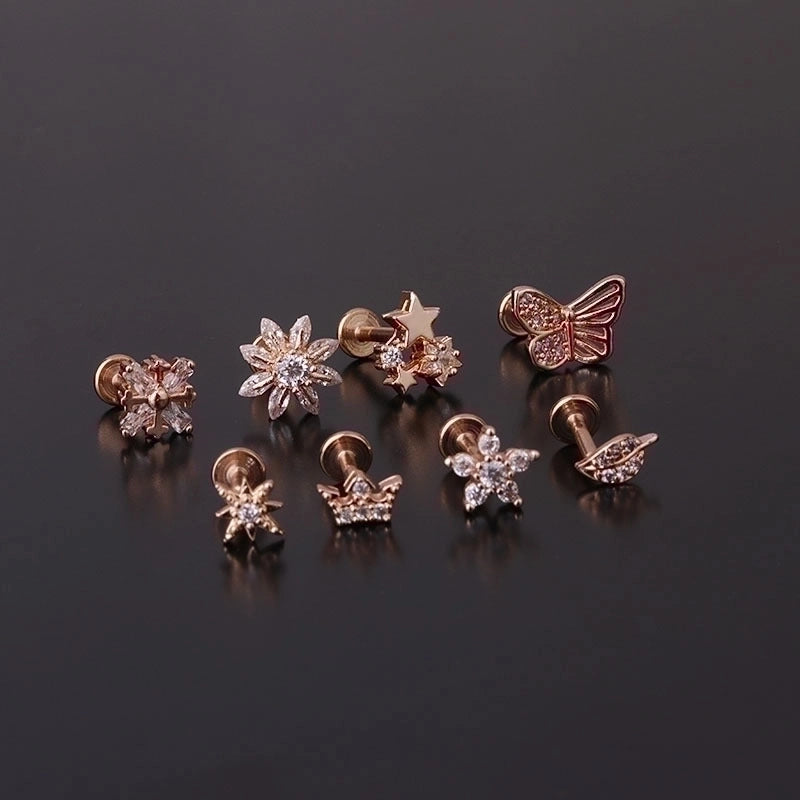 Ear Cartilage Rings & Studs Minimalist Flower 316L Stainless Steel  Copper Inlaid Zircon