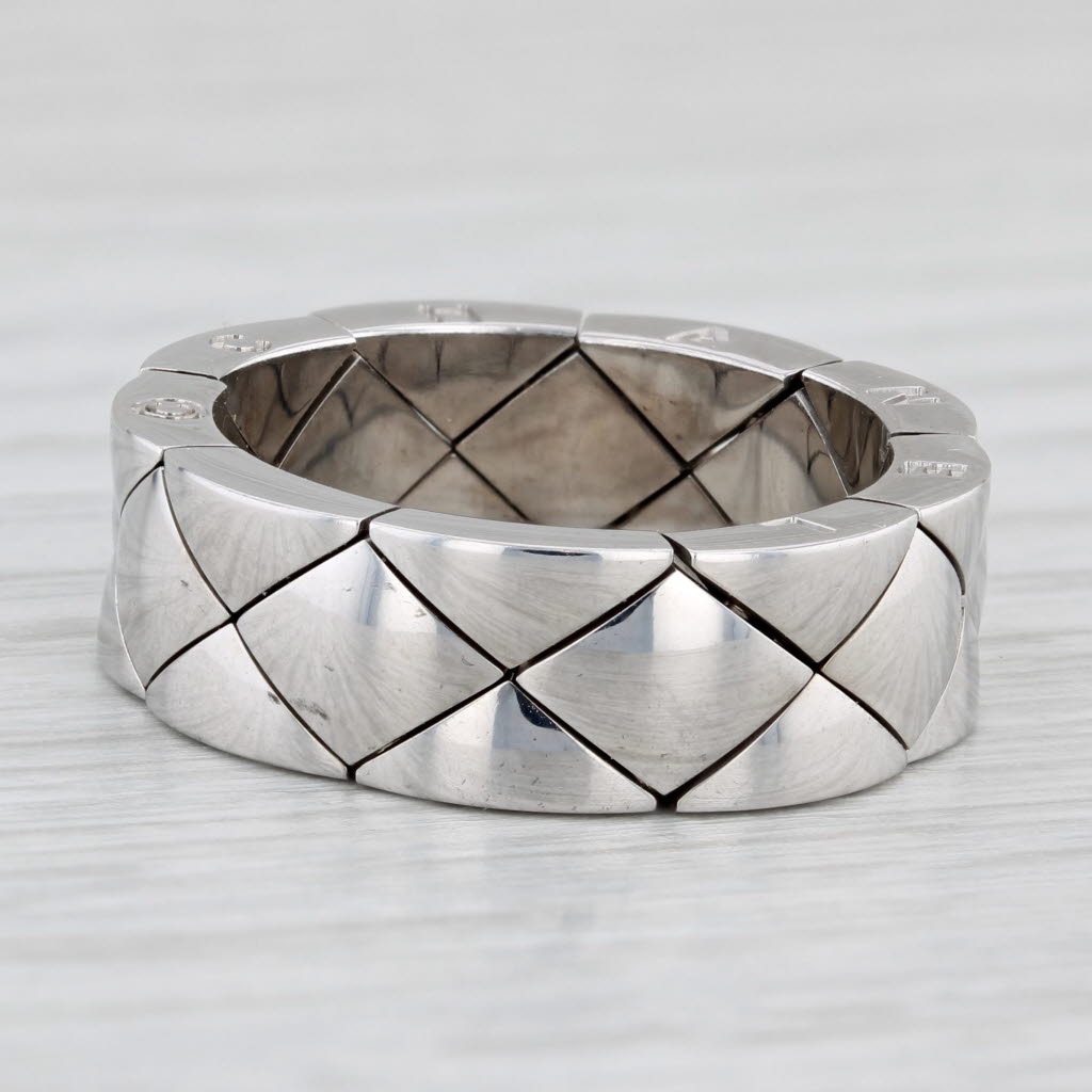 Chanel Matelasse Quilted Coco Crush Mesh Band Ring 18k White Gold Size 9.25