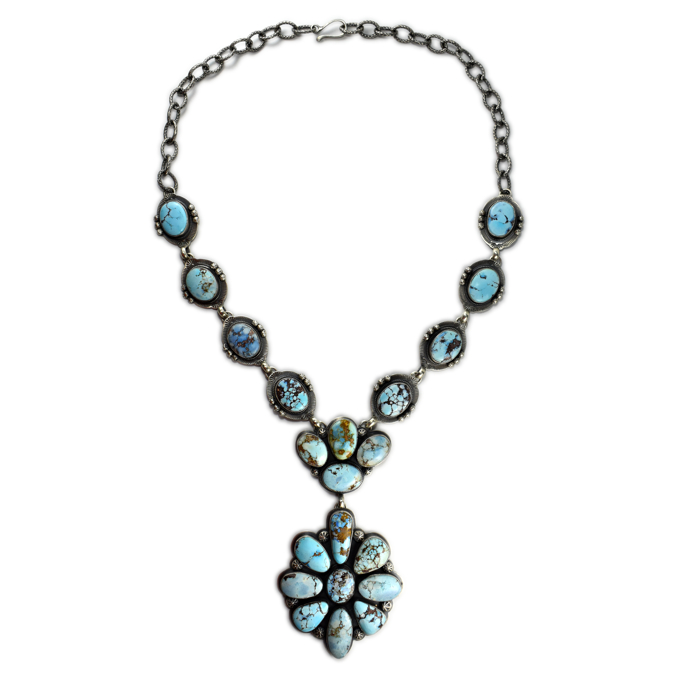 Natural Golden Hill Turquoise Cluster Necklace by Steven Nez