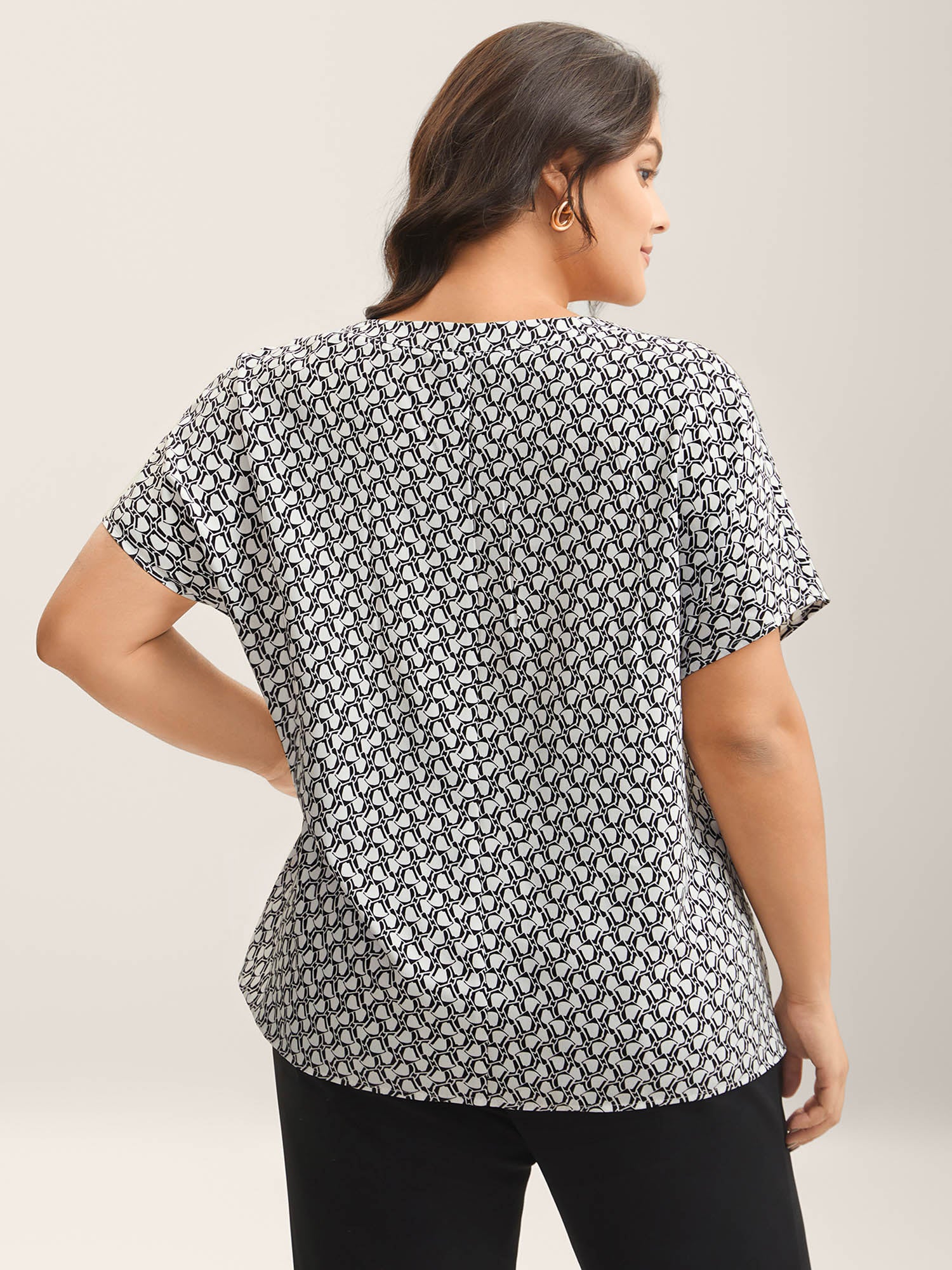 Geometric Print Notched Collar Blouse