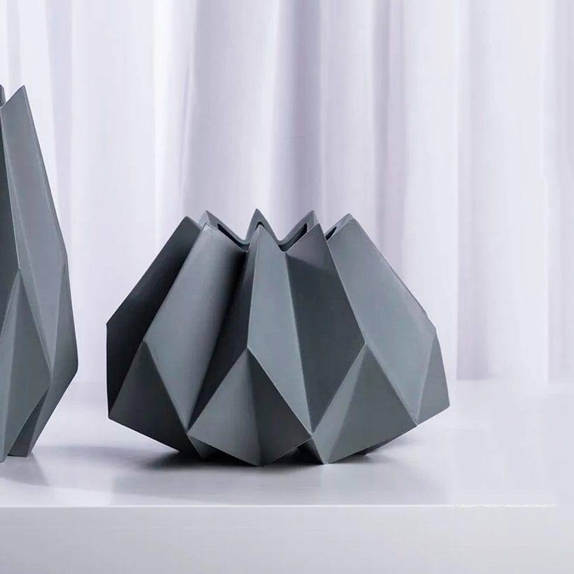 Origami Porcelain Vase Short - Grey