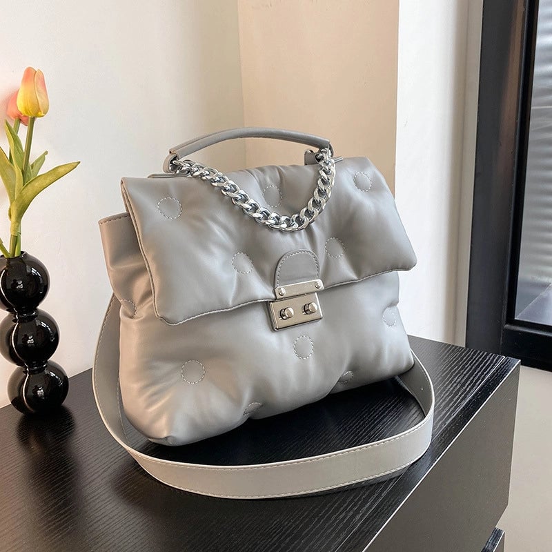 Women's Medium Pu Leather Solid Color Preppy Style Chain Square Lock Clasp Crossbody Bag