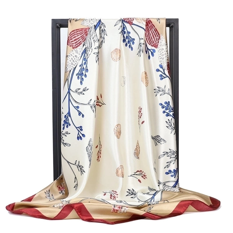 Women's Casual Minimalist Tree Feather Flower Satin Printing Silk Scarf