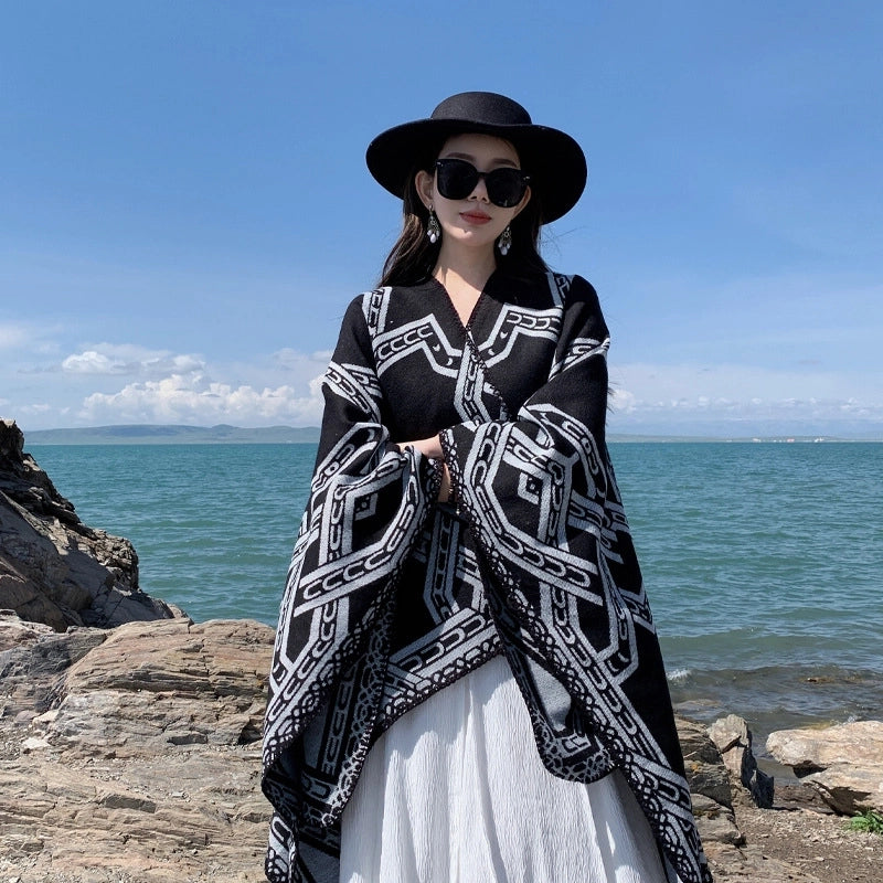 Women's Ethnic Style Chains Print Imitation Cashmere Shawl