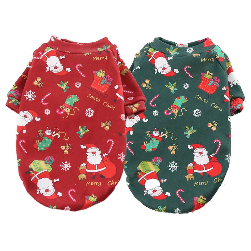CUHK Dog Cat Teddy Bixiong Fadou Clothes Fleece-lined Christmas Printed Sweater Spring. Autumn And Winter Pet Supplies