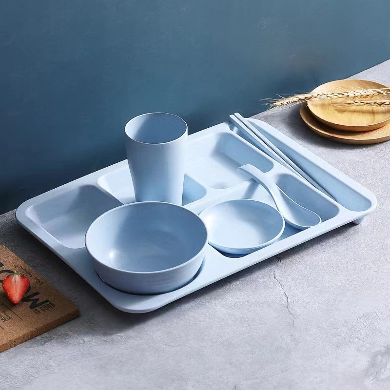 Creative Wheat Straw Dinner Plate Set Household Adult And Student's Split Fast Food Plate Thickened Canteen Rice Plate Bowl Cup And Saucer