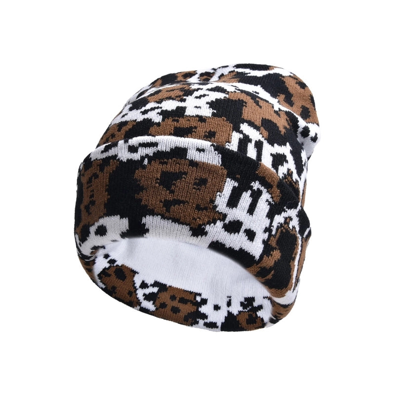 Women's Minimalist Classic Style Color Block Printing Eaveless Wool Cap