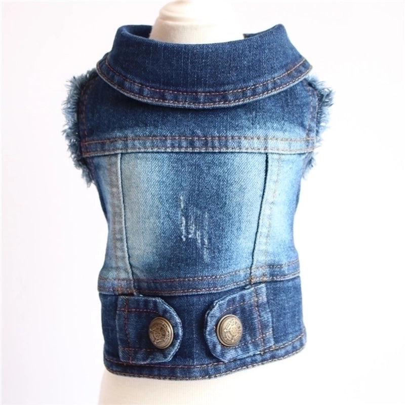Shell Pet Dog Dog Clothes Teddy Vip Bichon Pet Autumn And Winter Clothing Retro Scratch Pattern Personalized Denim Vest